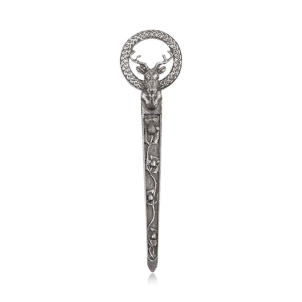 Stag & Thistles Pewter Kilt Pin - Braemar Highlandwear Polished