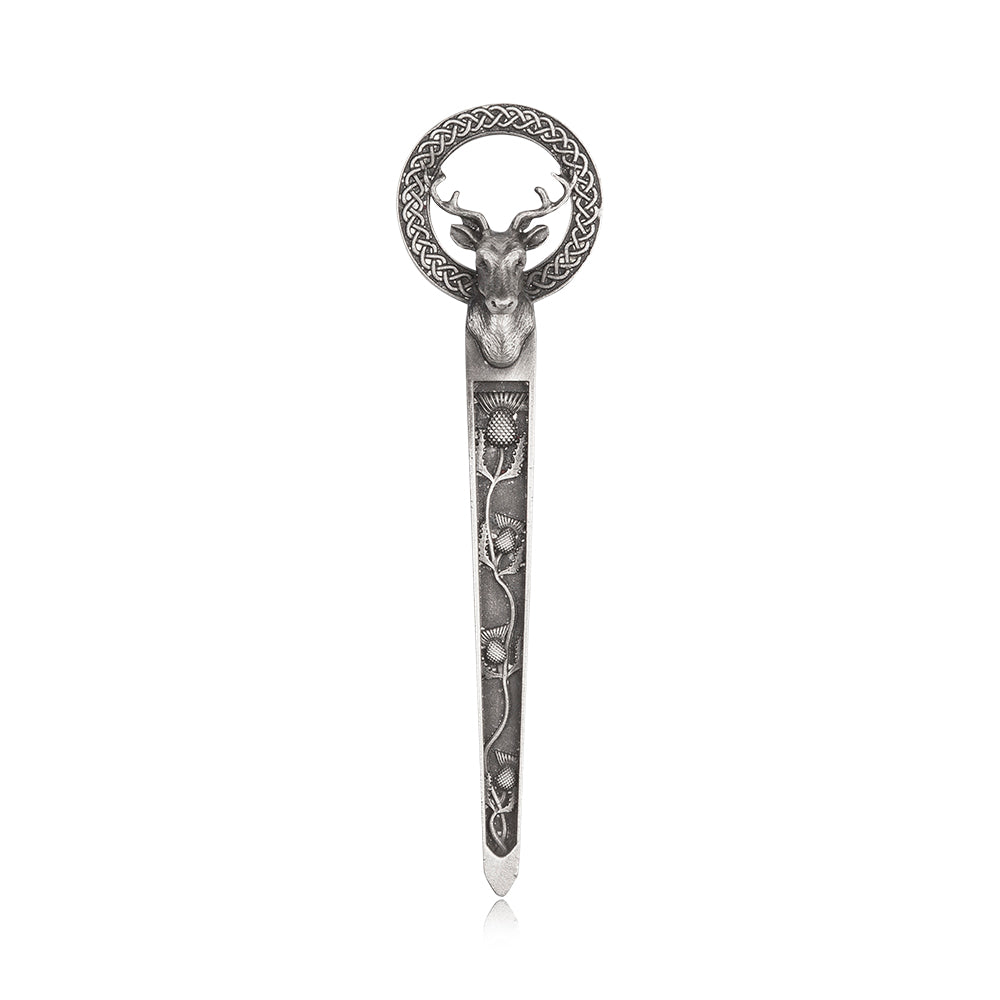 Stag & Thistles Pewter Kilt Pin - Braemar Highlandwear Matte