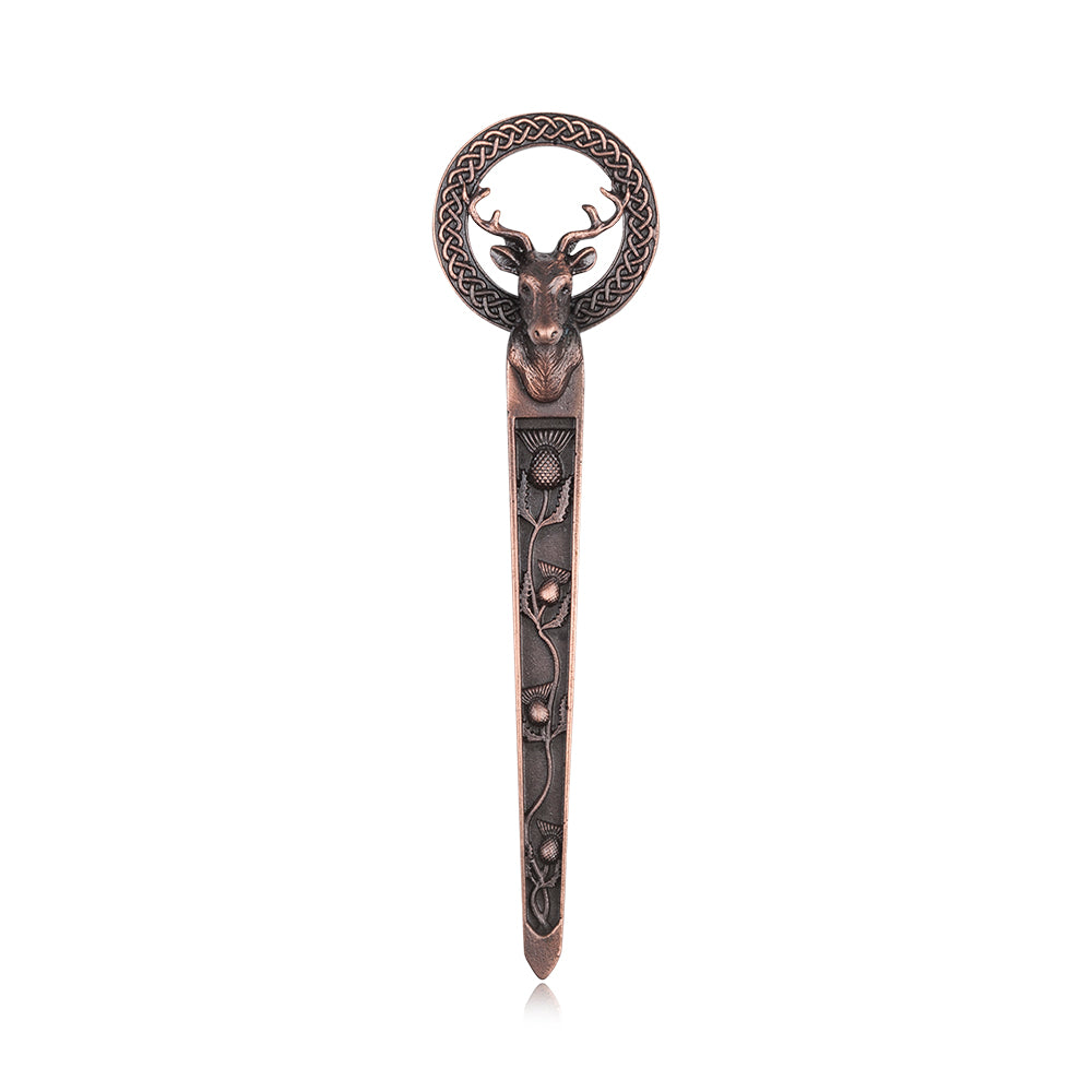 Stag & Thistles Pewter Kilt Pin - Braemar Highlandwear Chocolate Bronze